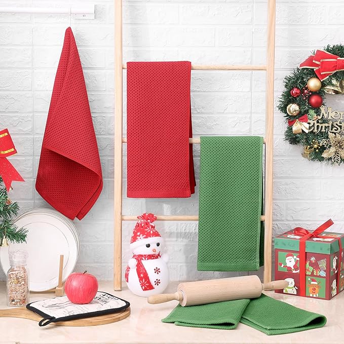 Homaxy 100% Cotton Waffle Weave Kitchen Dish Towels, Ultra Soft Absorbent Quick Drying Cleaning Towel, 13 x 28 Inches, 6-Pack, Red