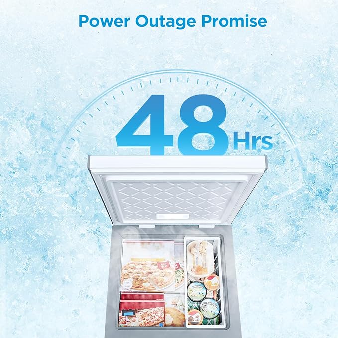 Midea MERC04C4BAWW Chest Freezer, 3.5 Cubic Feet Freezer With Removable Basket, Interior LED Light, Adjustable Temperature, For Kitchen Apartment Office, White