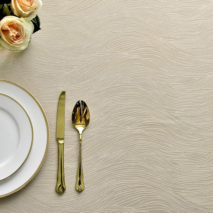 maxmill Jacquard Table Cloth Swirl Design Water Proof Wrinkle Free Heavy Weight Soft Tablecloth Decorative Table Cover for Outdoor and Indoor Use Square 60 x 60 Inch Beige