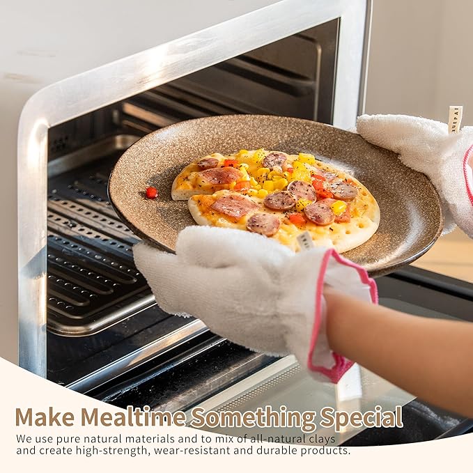 12PCS Stoneware Dinnerware Sets, Plates and Bowls Dish Set for 4, Irregular Vintage Handmade Dinner Ware Dishware for Kitchen Dinning, Microwave & Dishwasher Safe, Brown