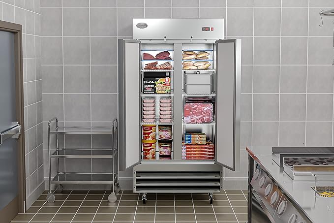 KoolMore Commercial Two Door Reach-in Freezer for Restaurant, Cafe, and Cold Food Storage, Stainless Steel Finish, Large 35 Cu. Ft. Capacity, Heavy Duty Kitchen Use (RIF-2D-SS35C),Silver