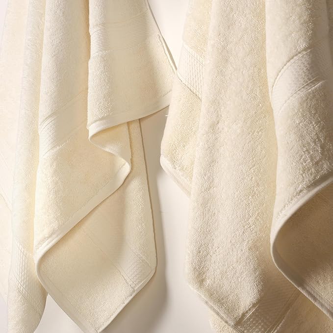 Superior Egyptian Cotton Pile Bath Towel Set of 2, Ultra Soft Luxury Towels, Thick Plush Essentials, Absorbent Heavyweight, Guest Bath, Hotel, Spa, Home Bathroom, Shower Basics, Cream