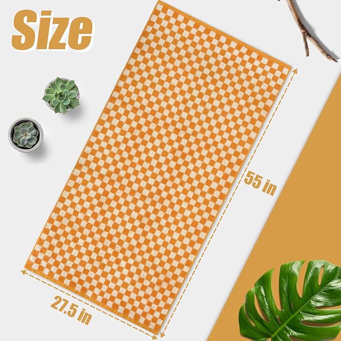Jacquotha Orange Shower Towels for Bathroom Set of 2, Cotton Bath Towel Drying Body Hand Face Luxury 480 GSM Medium Thickness (Checkered), Fall Decor