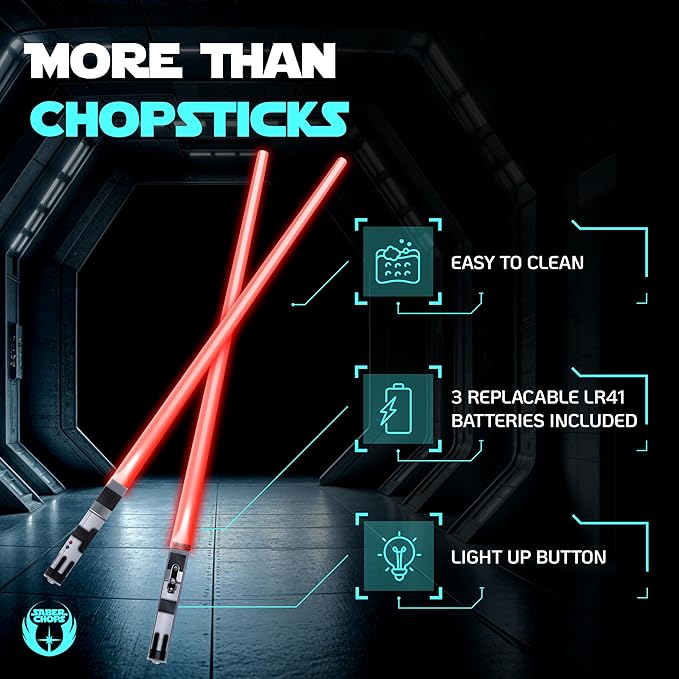 LIGHTSABER CHOPSTICKS LIGHT UP STAR WAR CHOPSTICK LED Glowing Light Saber Chop Sticks REUSABLE Sushi Sabers Cool Fun Geeky STARWAR Chop Stick Set Darth Red Green Blue Purple | 4 Pairs CASE GIFT BOX
