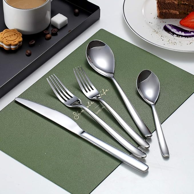 Silverware Set 20 Pieces, Stainless Steel Flatware Set, Mirror Polish Cutlery Set, Utensil Sets Service Set for 4 (Silver)