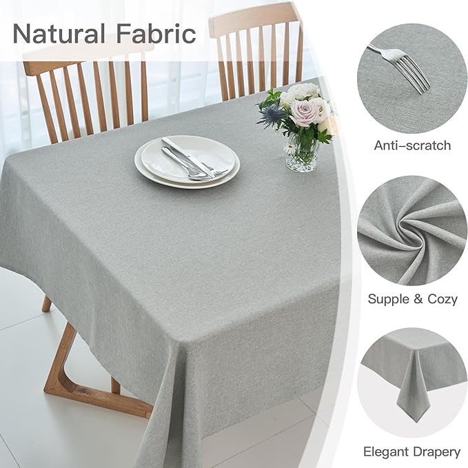 maxmill Rectangular Tablecloth Linen Texture Stain Proof Waterproof Wrinkle Free Spillproof Washable Fabric Table Cloth Farmhouse Tablecloths for Dining Room Party Holiday, 60 x 140 Inch, Light Grey