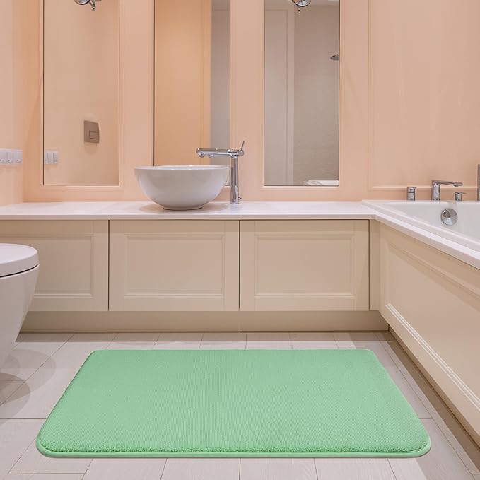 American Soft Linen 21x32 Fluffy Foamed Slip Reducer Bath Rug, Machine Washable Area Bath Mat Rugs for Bathroom, Sage Green