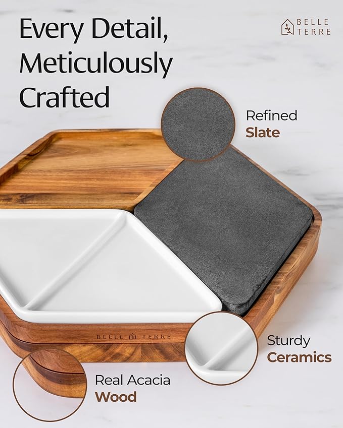 Cheese Board Set - Wood Charcuterie Boards for Serving Cheese, Crackers, Meat, Olives - Serving Board for Gift, Entertaining, & Parties - Wooden Cheese Platter w/Tray, Knives, & Forks