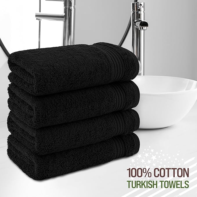 American Veteran Towel, Hand Towels for Bathroom Set of 4, 100% Cotton Turkish Hand Towel Sets, Soft Hand Face Towels, Black Hand Towels