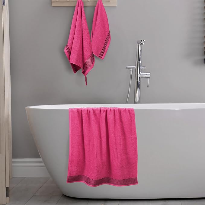 Belizzi Home Ultra Soft 3 Pack Cotton Towel Set, Contains a Bath Towel 28x55 inch, a Hand Towel 16x24 inch & a Wash Coth 12x12 inch, Ideal Everyday use, Compact & Lightweight -Hot Pink