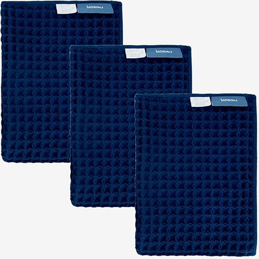 Luxury Organic Japanese Cotton Waffle Bath Towel | Thick, Absorbent, Quick Dry Bathroom Towels for Shower, Sauna, Onsen| Hotel & Spa Quality, Gift-Ready (Ocean Blue, Hand Towel (3 Pack))