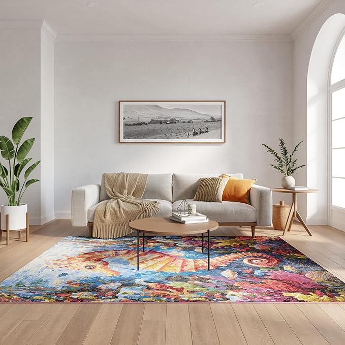 Nourison Home Color Splash Multicolor 5'3" x 7'3" Area Rug - Easy Clean, Non Shedding, Bed Room, Living Room, Dining Room, Kitchen (5' x 7')