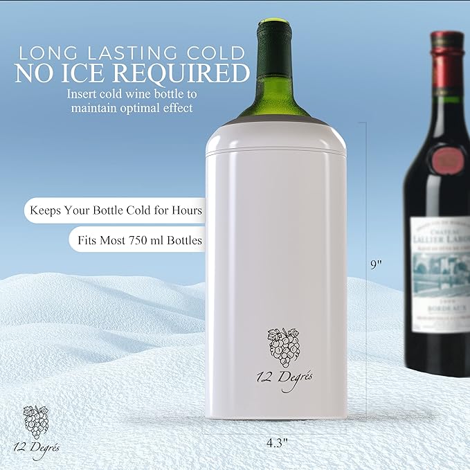 Wine Chiller Set - Perfect Wine Gifts for Women & Men - Stainless Steel Insulated Wine Cooler with Wine Pump, Aerator & 4 Stoppers (White Matte)