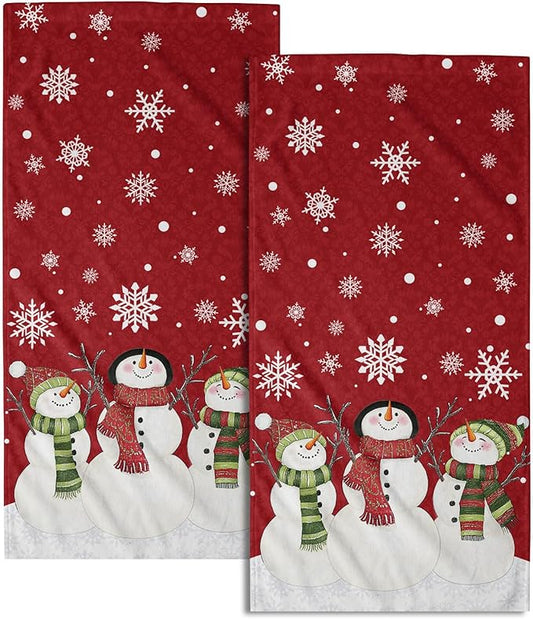 Imiss Winter Snowman Hand Towels 14.4 x 28.3 Inch Christmas Snowflakes Washcloth Winter Holiday Decor Bath Guest Fingertip Towel for Xmas Decorative Bathroom Home Guest Spa，Set of 2
