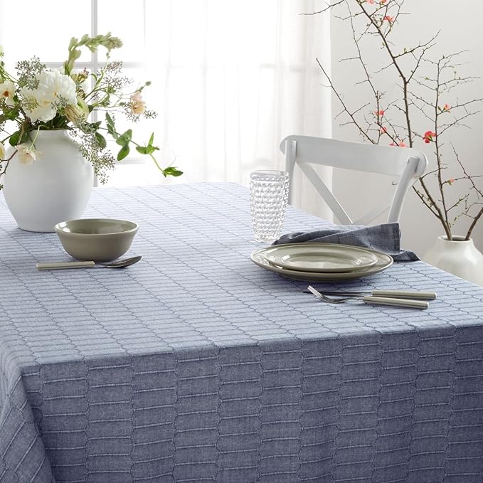 Martha Stewart Honeycomb Cotton Polyester Rectangle Tablecloth, 60"x120", Blue