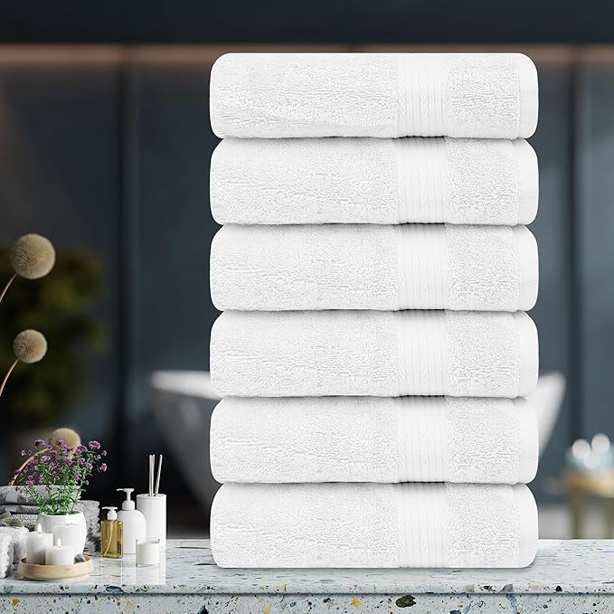 Ample Decor Hand Towel 18 X 28 Inch Pack of 6 600 GSM 100% Cotton,Soft Absorbent Thick Durable Premium Quality, for Hotel, Bathroom, Spa, Daily Use, Gym - Christmas White