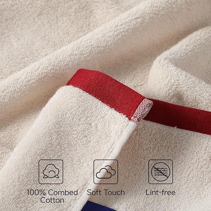 REDKISS 6 Pack Cotton Towel Set with Luxury Embellished Border, 600 GSM Ultra Soft & Highly Absorbent Bath Towels Set with 2 Bath, 2 Hand, 2 Washcloths for Bathroom, Gym, Spa, Hotel, Beige Brown