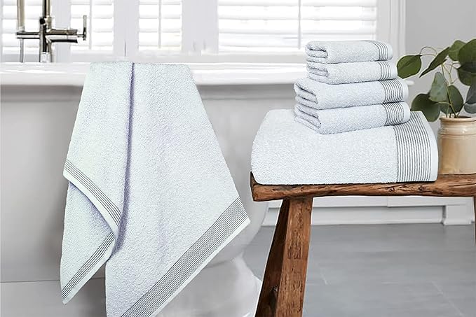 BELIZZI HOME 100% Cotton Ultra Soft 6pcs Towel Set, Includes 2 Bath, 2 Hand & 2 Wash Towels - White, Quick Dry, Compact, Highly Absorbent