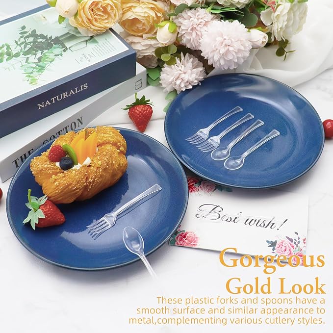 100 PCS 50 Clear Mini Forks And 50 Clear Mini Spoons 4 Inch Dessert Forks And Spoons, Dessert Fork and Spoon Disposable, BPA Free, Food Safe, Suitable for All Occasions