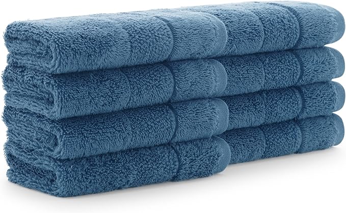 Aston & Arden Aegean Terry Wash Cloths - Set of 8 - Ringspun Turkish Cotton Thick and Soft Absorbent Luxury Hotel and Spa Bathroom Towel, 600 GSM, 13 x 13 in, Copen Blue