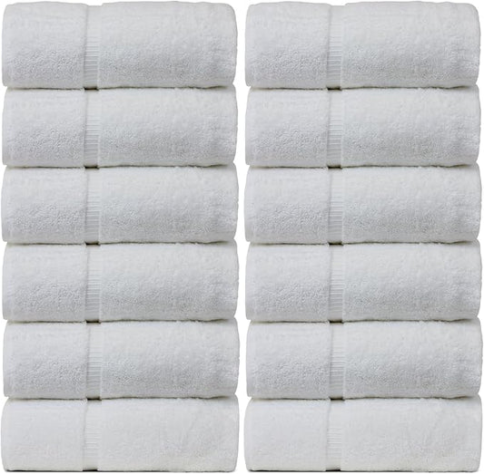 Bare Cotton Luxury Hotel & Spa Towel 100% Genuine Turkish Wash Cloths Dobby Border, White, Set of 12