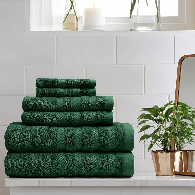 Hearth & Harbor Bath Towels for Bathroom - 100% Ring Spun Cotton Luxury Bathroom Towels - Soft & Highly Absorbent Bath Towels Set, 6 Piece Set, Hunter Green