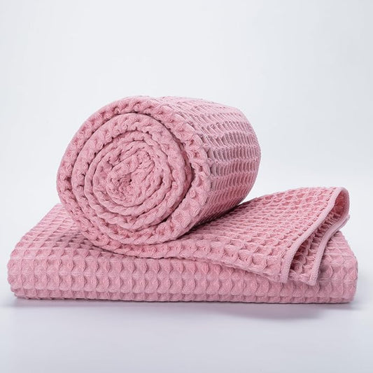 Luxury Organic Japanese Cotton Waffle Bath Towel | Thick, Absorbent, Quick Dry Bathroom Towels for Shower, Sauna, Onsen| Hotel & Spa Quality, Gift-Ready (Sakura Pink, Bath Towel (2 Pack))
