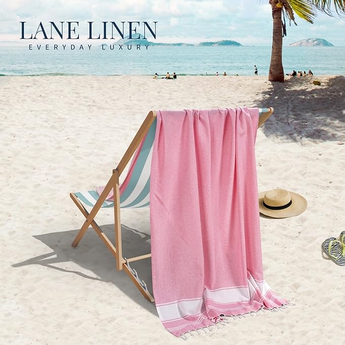 LANE LINEN Beach Towel Set of 4, Turkish Beach Towel Set, Pre-Washed Pool Towels, Quick Dry Travel Beach Towel, Extra Large Beach Towels Oversized, 39"x71" - Cashmere Rose