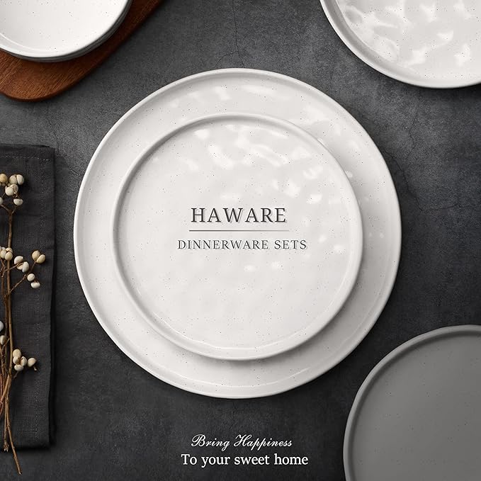 HaWare Dinnerware Sets, 18-Piece Plates and Bowls Set, Stoneware Dish Set for 6, Ceramic Dinnerware for Home Restaurant, Chip and Scratch Resistant, Microwave and Dishwasher Safe, Speckled White