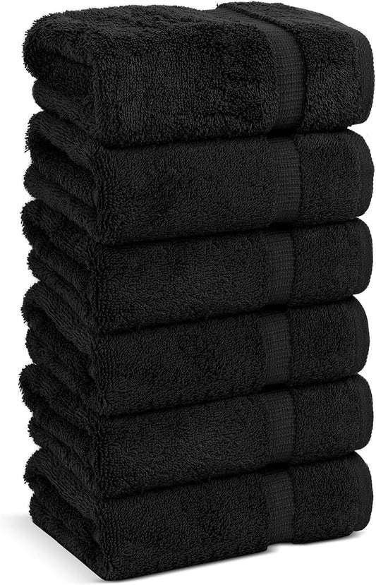 Chakir Turkish Linens | Hotel & Spa Quality 100% Cotton Premium Turkish Towels | Soft & Absorbent (6-Piece Hand Towels, Black)