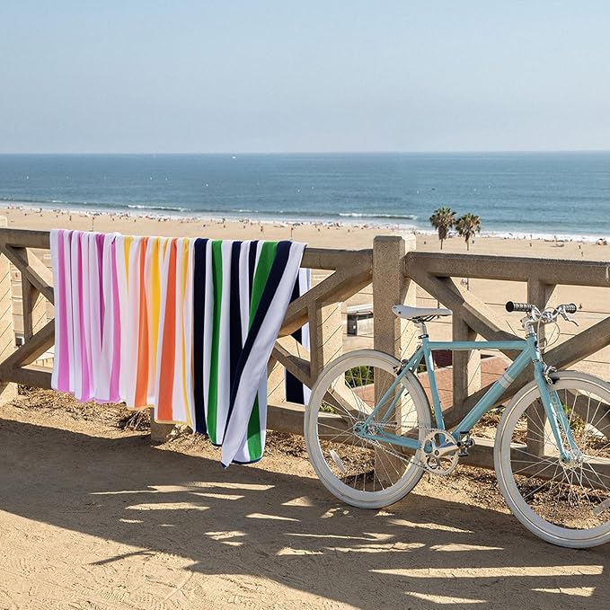 Large Beach Towel Oversized - 40"X70" Big Cute Pool Towel, Extra Large Thick Grassgreen Beach Towels, XL Wide Fluffy Beach Towel Oversize, Giant Stripe Cotton Pool Towel for Adults