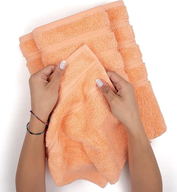 American Soft Linen Luxury Hand Towels for Bathroom, 600 GSM 100% Cotton Turkish 4 Piece Hand Towel Set, 600 GSM Hand Face Towels for Kitchen, Peach Hand Towels