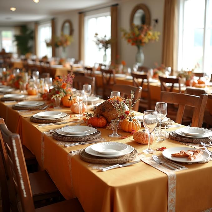 sancua 2 Pack Tablecloth Rectangular 60x102 Inch Light Brown, Thanksgiving Table Cloth Rectangle for 6 Foot Tables - Stain and Wrinkle Resistant Washable Polyester Cover for Fall Dining Parties Bronze