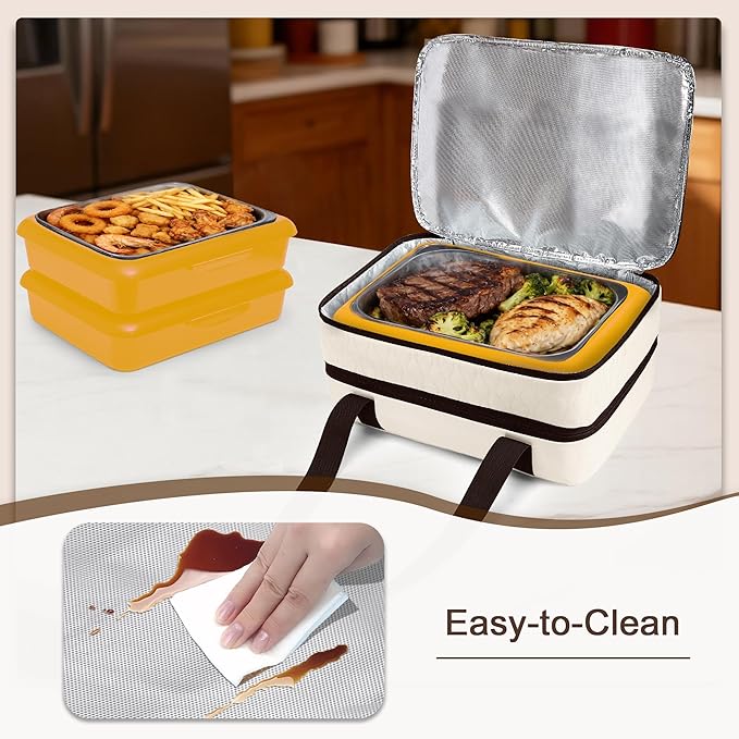 Trunab Insulated Casserole Carrier for Hot or Cold Food, Double Thermal Food Containers, Fit 9x13 Inches Baking Dish Foil Pans, For Picnic Cookouts, Potluck Parties, Beach,Beige (Beige)