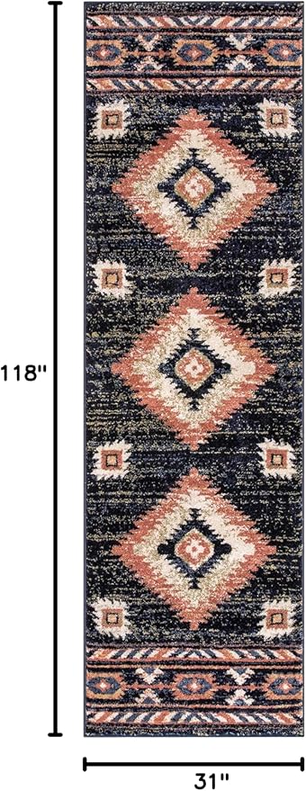 Well Woven Tulsa Lea Blue Traditional Southwestern Tribal 2'7" X 9'10" Runner Rug