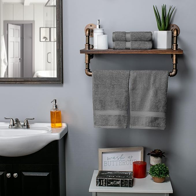 Superior Egyptian Cotton Pile Hand Towel Set of 4, Ultra Soft Luxury Towels, Thick Plush Essentials, Absorbent Heavyweight, Guest Bath, Hotel, Spa, Home Bathroom, Shower Basics, Charcoal