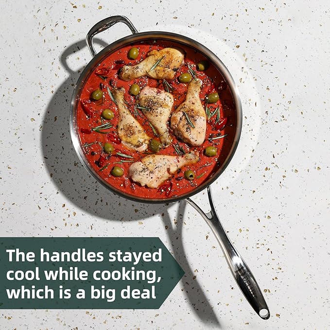 Deluxe 13 Piece Hybrid Ceramic Nonstick Stainless Steel Cookware Set-5 Piece Frying Pan Set, 6 PC Pot Set, 3.7QT Deep Sauté Pan&Lid, Induction Ready, Stay Cool, PFOA Free Compatible with All Cooktops