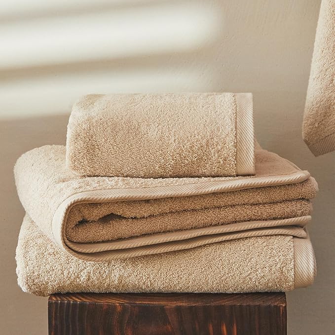 COZYART Beige Bath Towel Set, Turkish Cotton Hotel Large Towel Bulk for Bathroom, Thick Bathroom Set of 6 with 2 Bath Towels, 2 Hand Towels, 2 Washcloths, 650 GSM