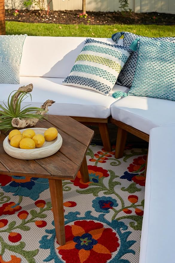 Nourison Home Aloha Multicolor 9'6" x 13' Area Rug - Easy Clean, Non Shedding, Bed Room, Living Room, Dining Room, Kitchen (10' x 13')