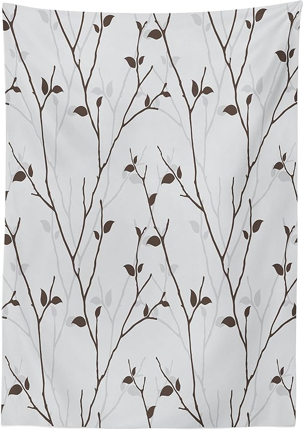 Ambesonne Leaf Tablecloth, Branches in The Fall Trees Stem Twig with Last Few Leaves Minimalistic Design Art, Rectangular Table Cover for Dining Room Kitchen Decor, 60" X 84", Grey Brown