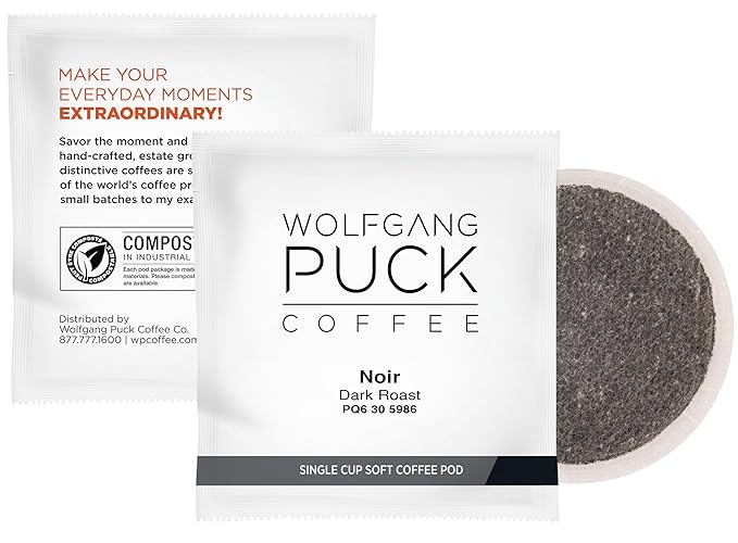 Wolfgang Puck Coffee, Noir, 12 Gram Soft Pods, 16 Count (Pack of 1)