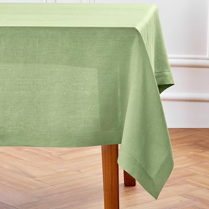 Solino Home Linen Tablecloth 60 x 90 Inch - 100% Pure Linen Laurel Green Table Cloth for Rectangle Tables - Fete, Machine Washable Tablecloth