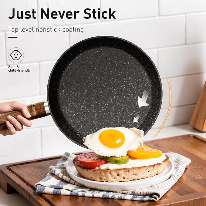 DishDelight Pots and Pans Set Non Stick, 17 Pieces Granite Kitchen Cookware Sets with Nonstick Granite Coating, Induction Cooking Set, Black