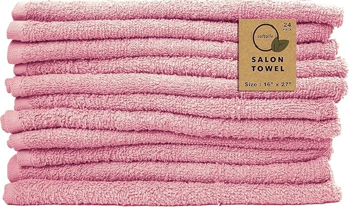 Softolle Salon Towels – Pack of 24 (16"x27") 100% Cotton Ring Spun – Ultra Soft, Highly Absorbent Hand Towels – Bulk for Spa, Gym & Salon (Pink, Salon Towels – Pack of 24 (16"x27"))