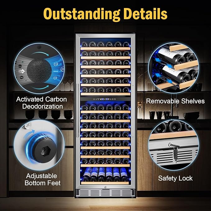 Wine Cooler Refrigerator 24 Inch, 180 Bottles Large Wine Fridge Dual Zones, Tall Freestanding/Built-in Wine Cellar Professional with Reversible Door Sliding Rail Shelves