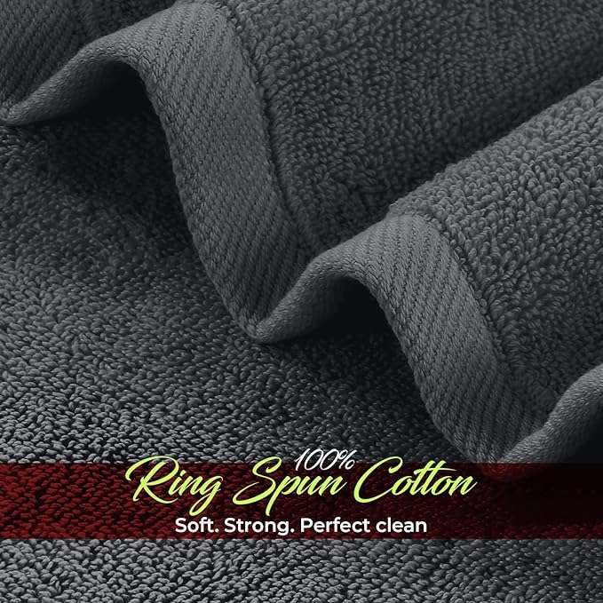 RIVERSIDE 12 Pack Washcloths - 12x12 Inches, 400 GSM, 100% Ring-Spun Cotton - Soft, Absorbent & Durable Face and Body Towels - for Bathroom, Spa, Gym, Makeup Removal & Everyday Use - Grey