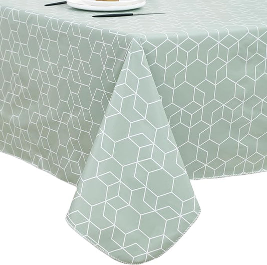 Heavy Duty Vinyl Tablecloth with Flannel Backing Waterproof Oil-Proof Plastic Table Cloth Stain-Resistant Wipeable Rectangle or Square Table Cover for Indoor and Outdoor (Green Grid,60x84 Inch)