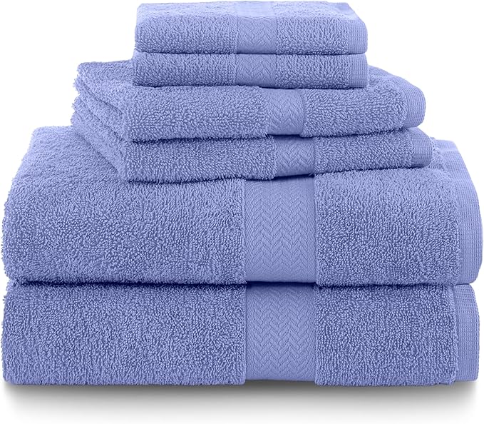 Martex 6-Piece 100% Ringspun Cotton Towel Set | Quick Dry | Super Absorbent & Soft | Lightweight | 2 Bath Towels | 2 Hand Towels | 2 Wash Cloths | Lavender