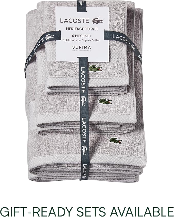 Lacoste Heritage 100% Supima Cotton Wash Cloth, Microchip, 13" x 13" – Highly Absorbent & Quick Drying, Premium Super Soft Bath Towel, Bathroom Essential, Gift for All Occasions, Machine Washable