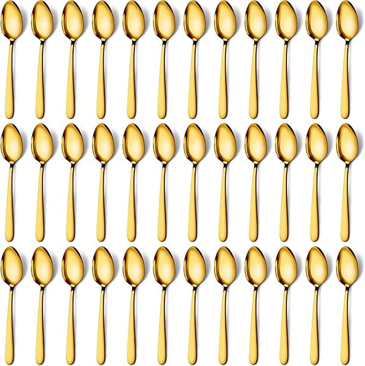 Pleafind 36Pcs Gold Dinner Spoons Set - 7.4 inch, Spoons Silverware, Stainless Steel Spoon, Mirror Polished Tablespoon, Gold Silverware Set for Home, Kitchen, Restaurant, Dishwasher Safe